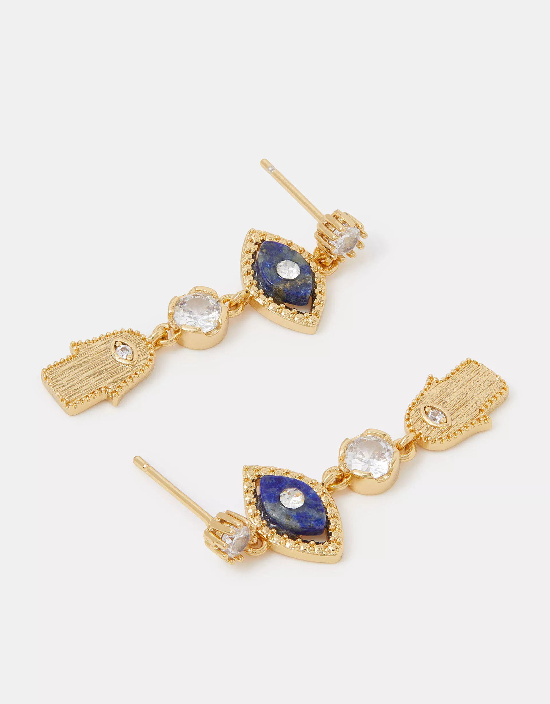 14ct Gold-Plated Eye & Hamsa Drop Earrings