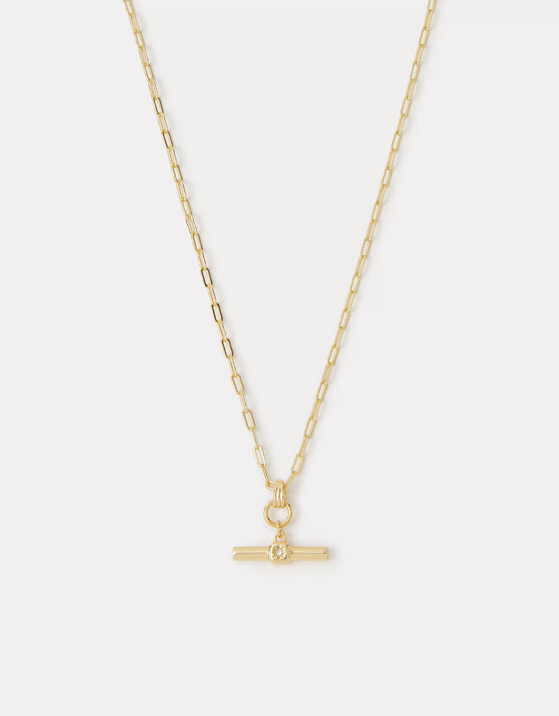 14ct Gold-Plated T-Bar Pendant Necklace