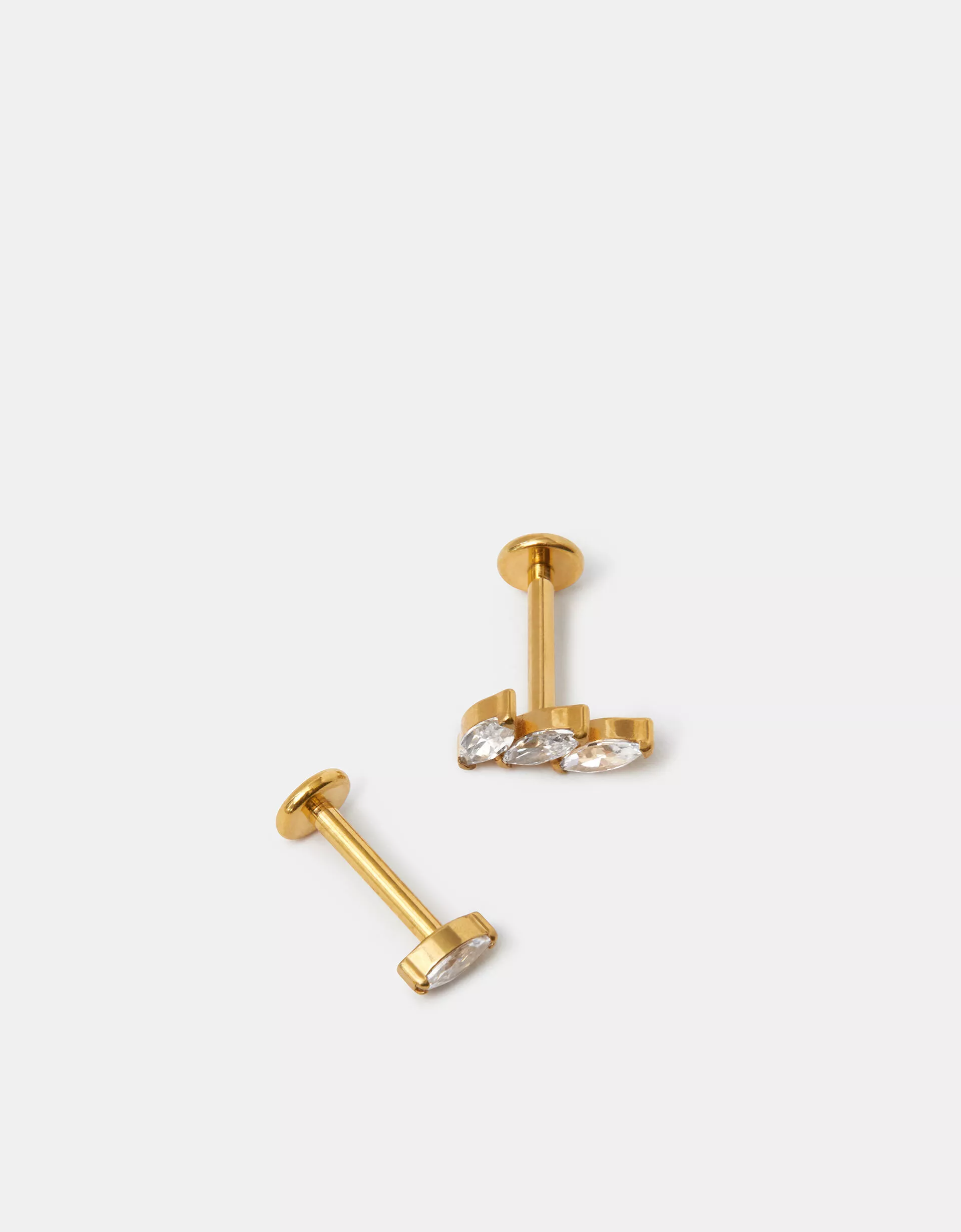 2-Pack 14ct Gold-Plated Titanium Marquise Flatback Studs