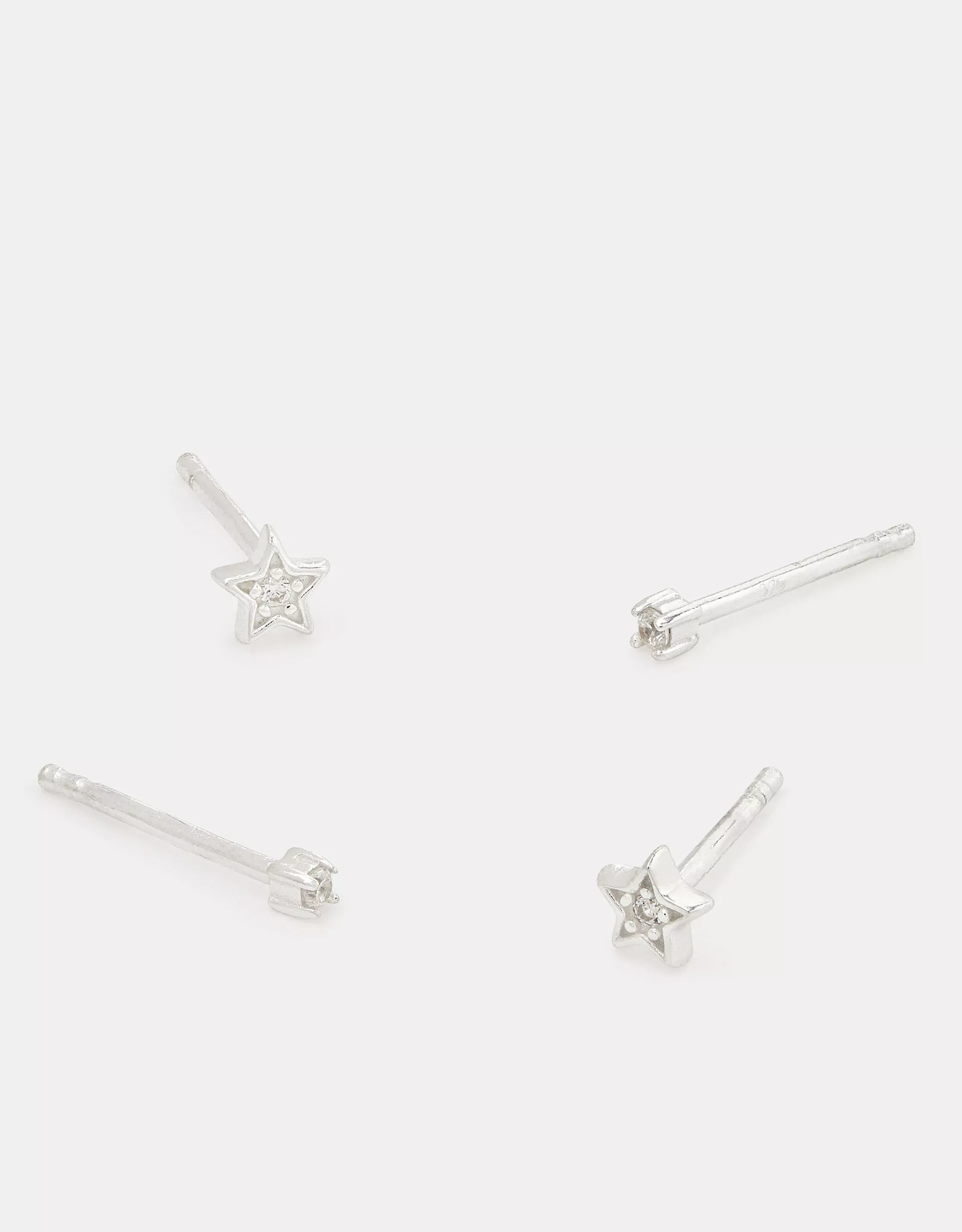 2-Pack Sterling Silver Diamanté & Star Stud Earrings