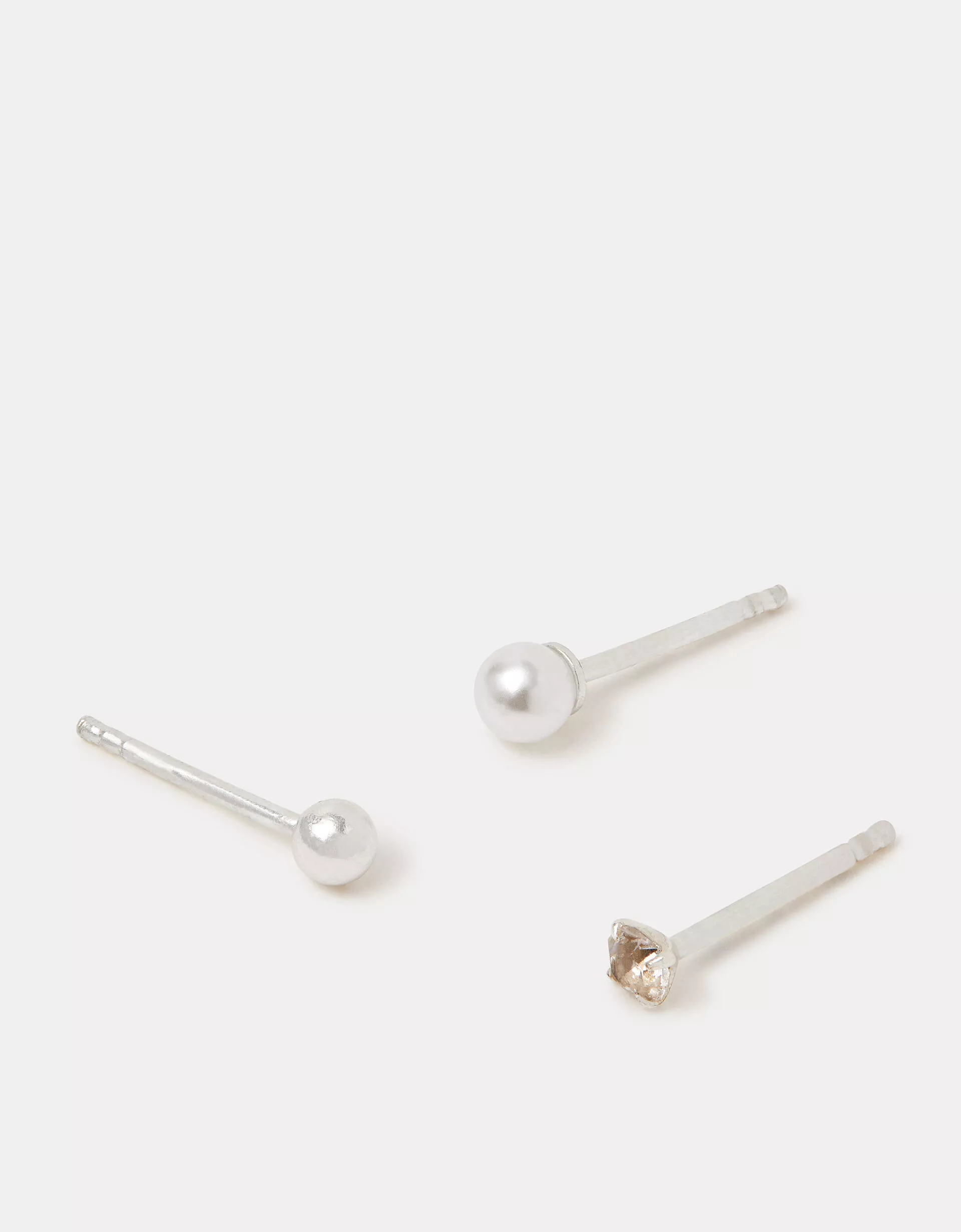 3-Pack Sterling Silver-Plated Pearl Mix Stud Earrings