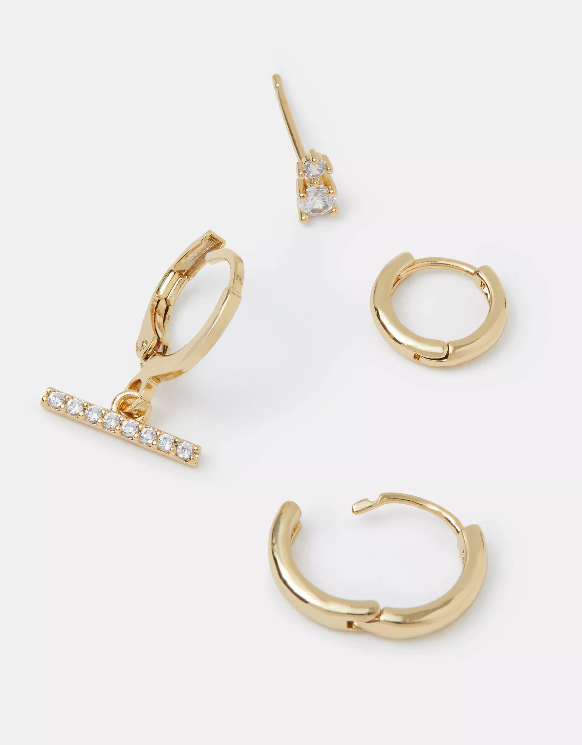 4-Pack 14ct Gold-Plated Stud & T-Bar Hoop Earrings