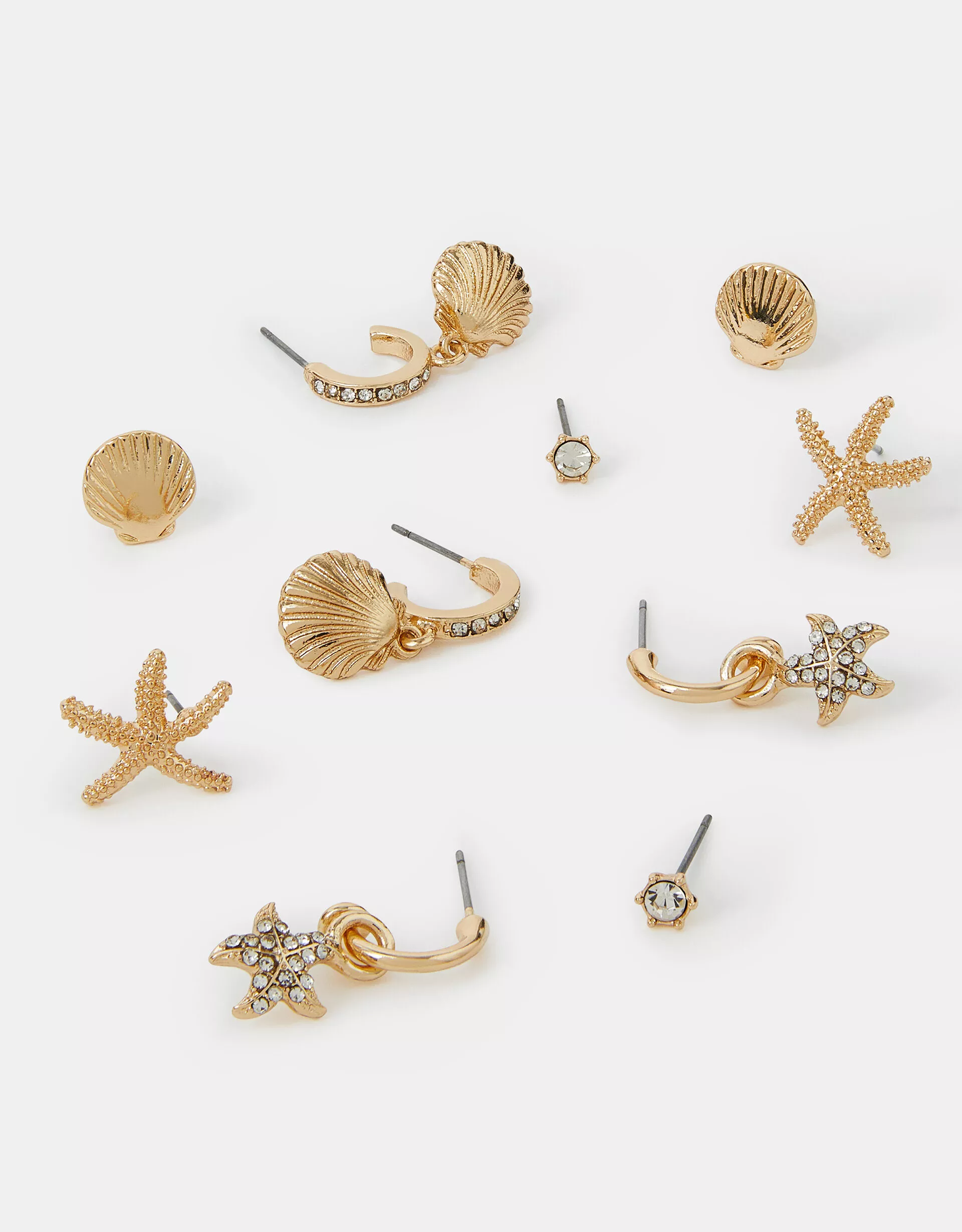 5-Pack Beach Seashell and Hoop Earrings Gold