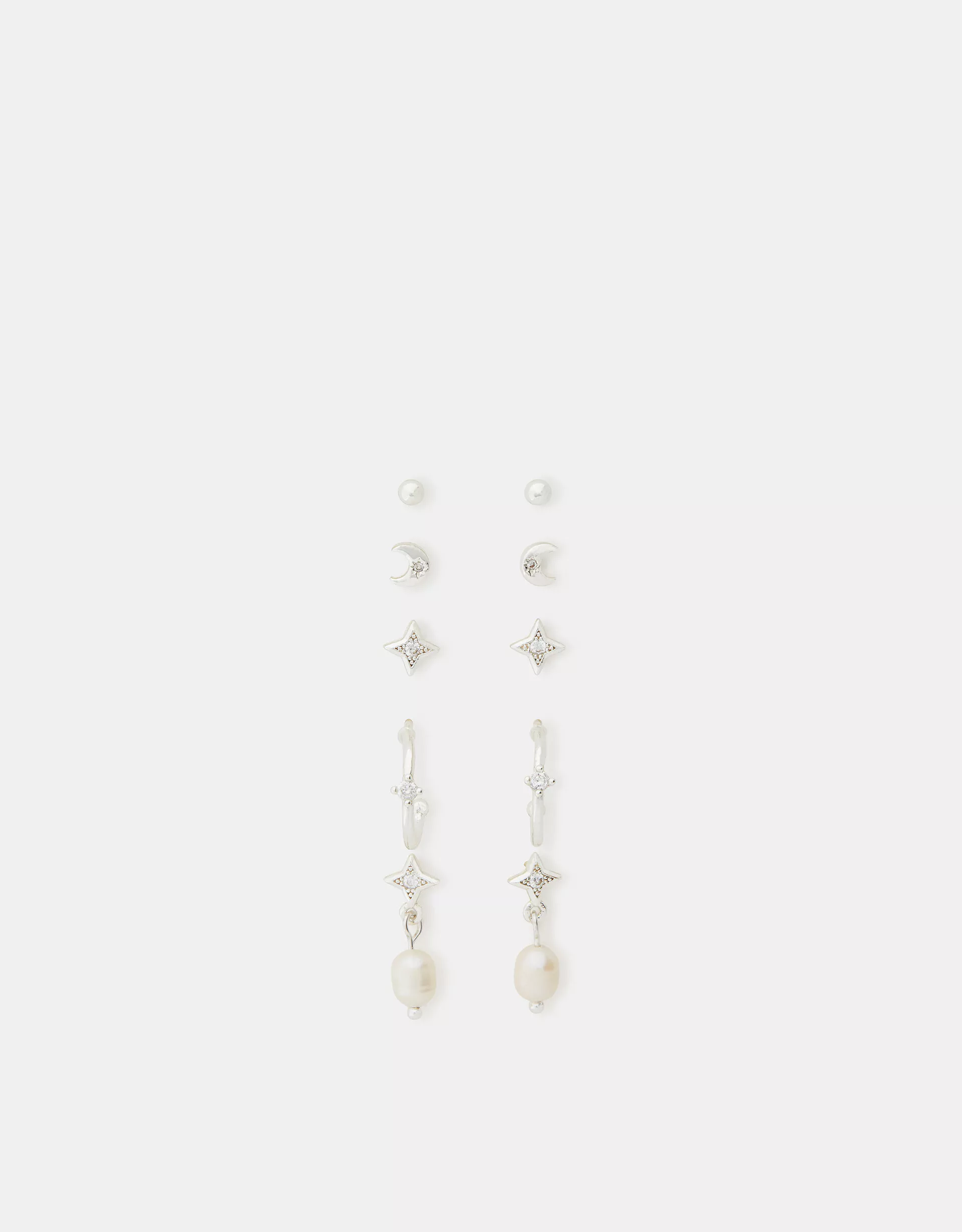 5-Pack Sterling Silver-Plated Pearl Stud & Hoop Earrings