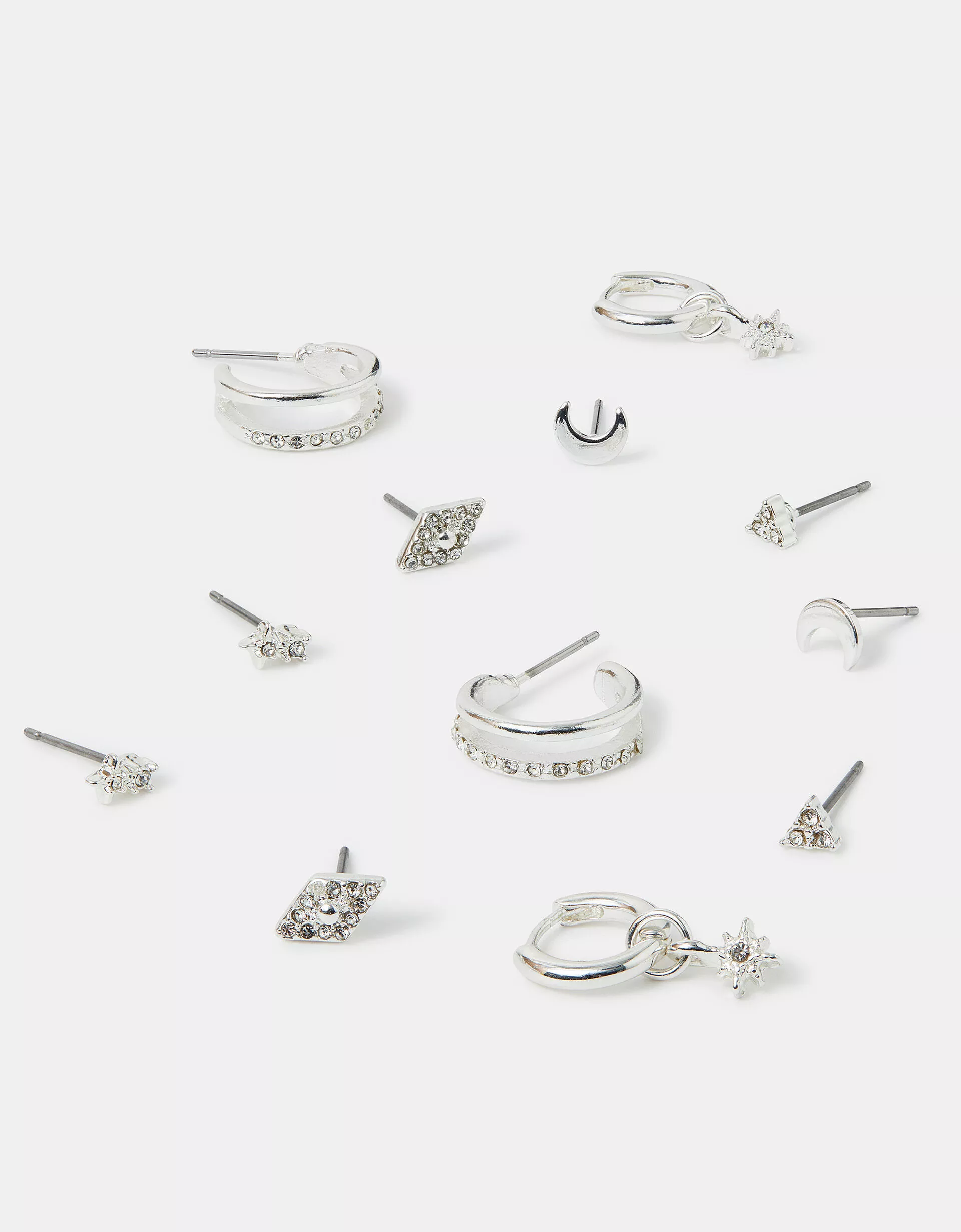 6-Pack Starry Night Stud and Hoop Earrings Silver