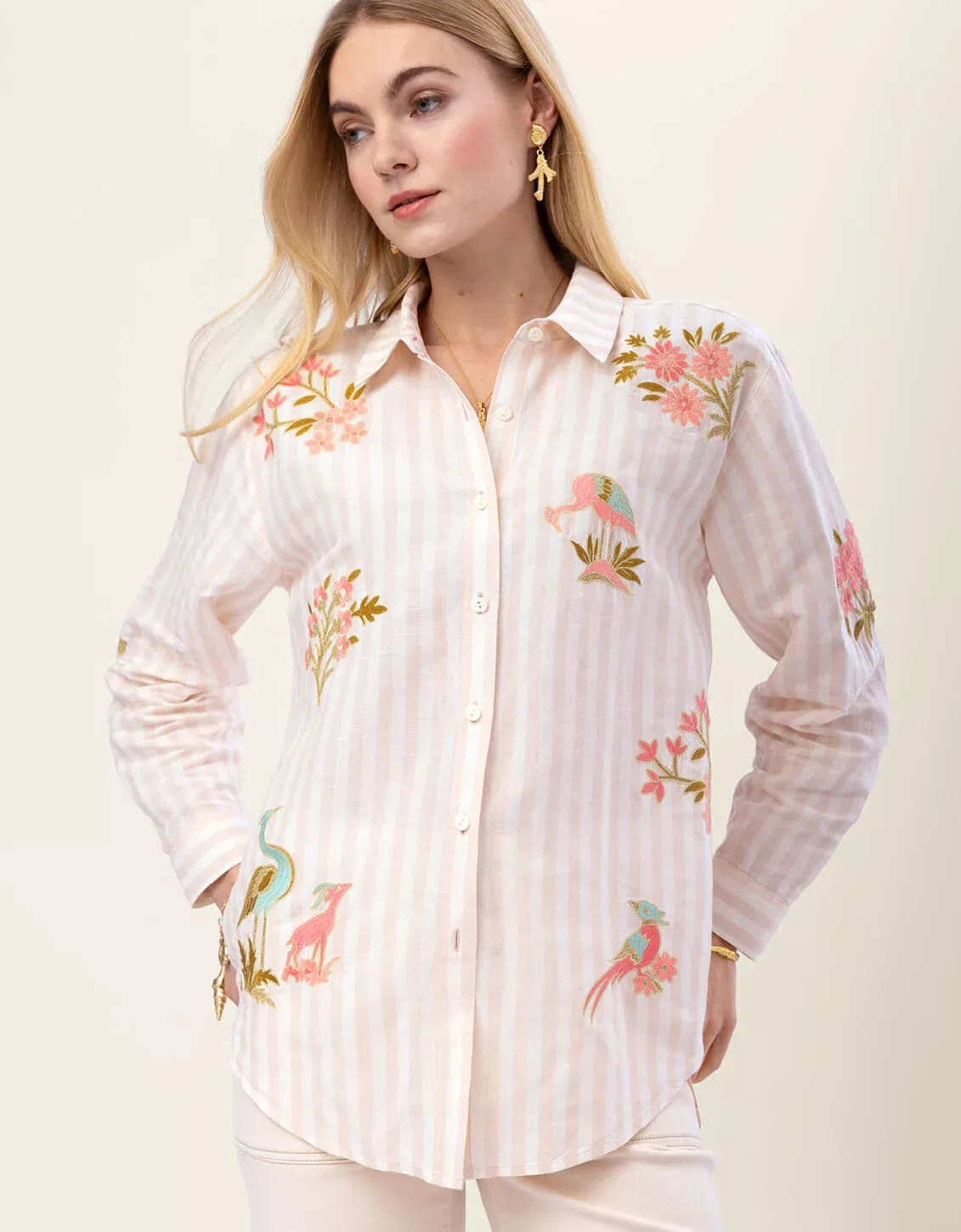 Aida Buttonfront Shirt Castillo Blush Stripe