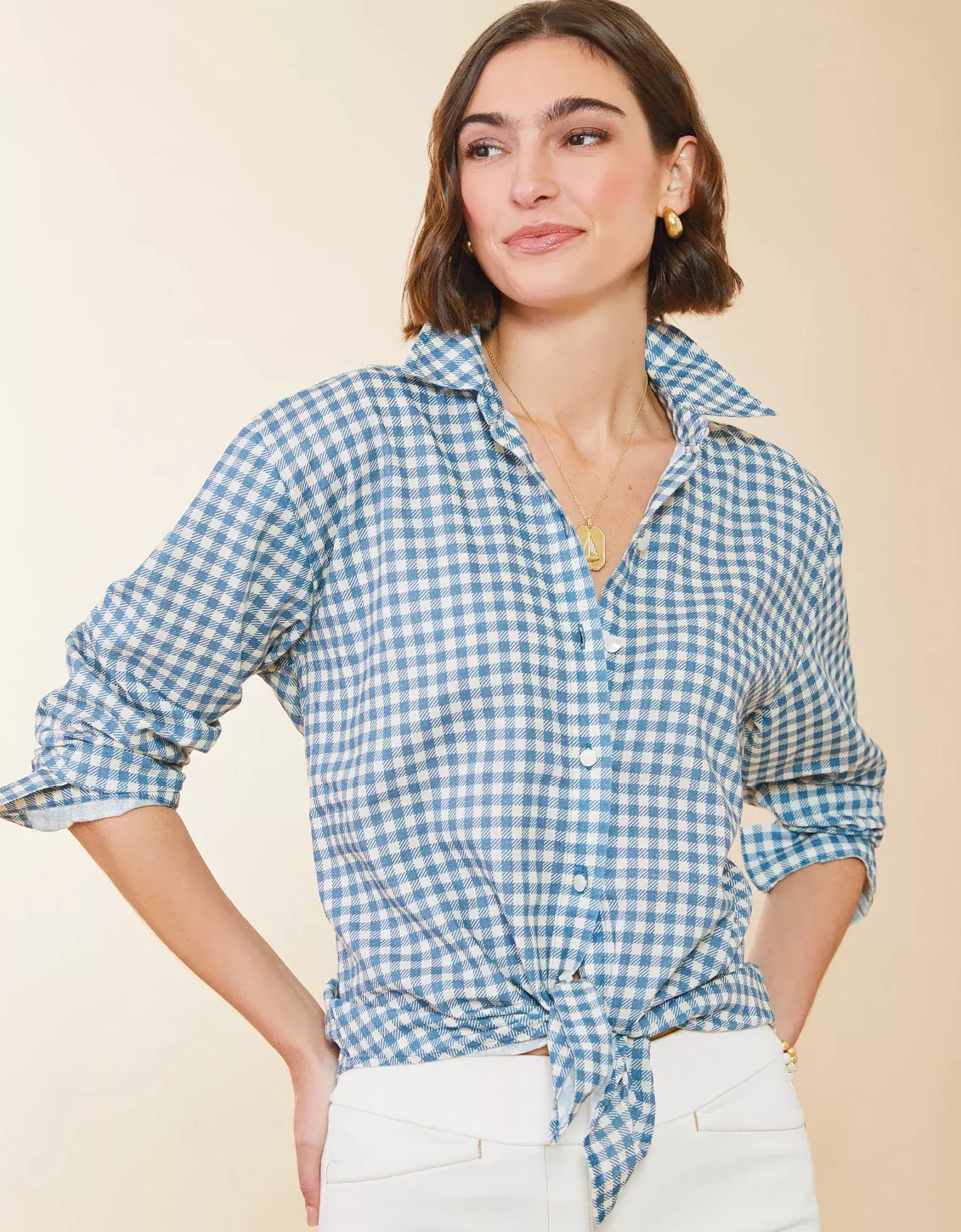 Aida Relaxed Buttondown Clara Gingham Bluestone