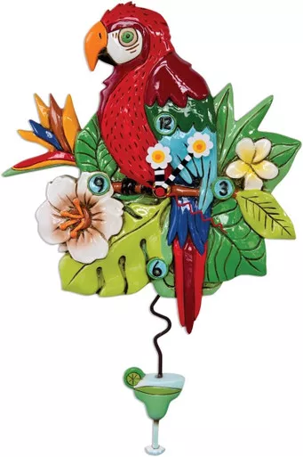 Allen Designs Polly Red Parrot Whimsical Pendulum Wall Clock