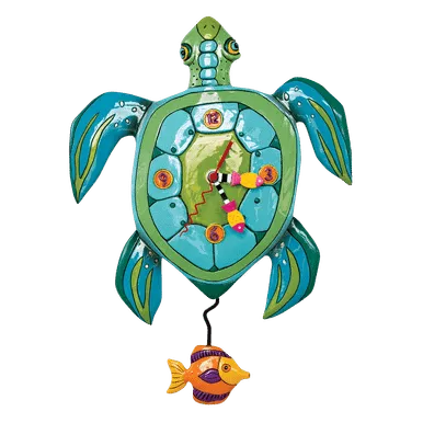 Allen Designs Sup Dude Green Sea Turtle Whimsical Pendulum Wall Clock