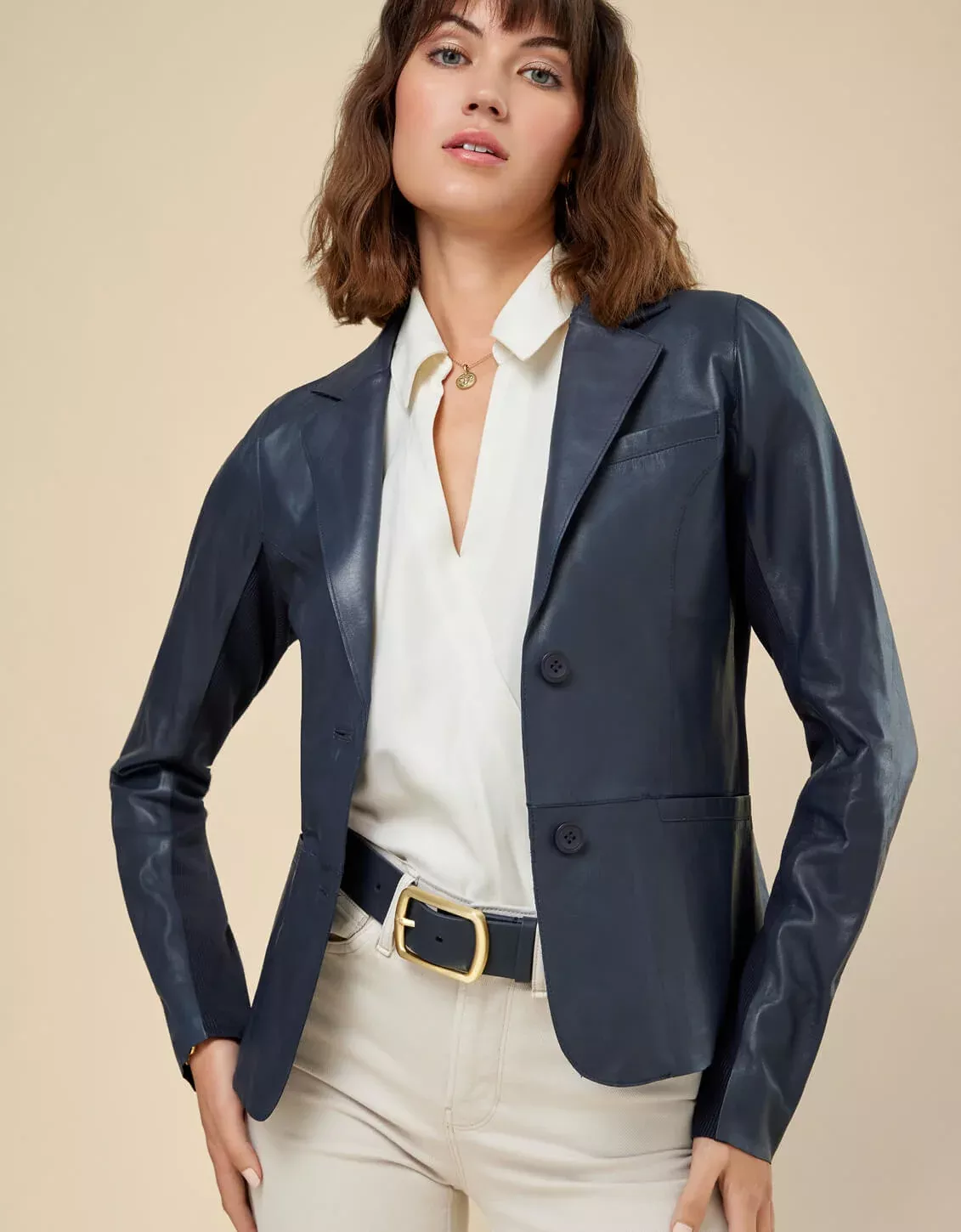 Allison Leather Blazer Dark Indigo