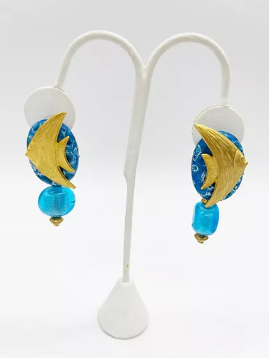 Anthony Alexander Gold Tropical Fish Blue Convertible Button or Dangle Earrings