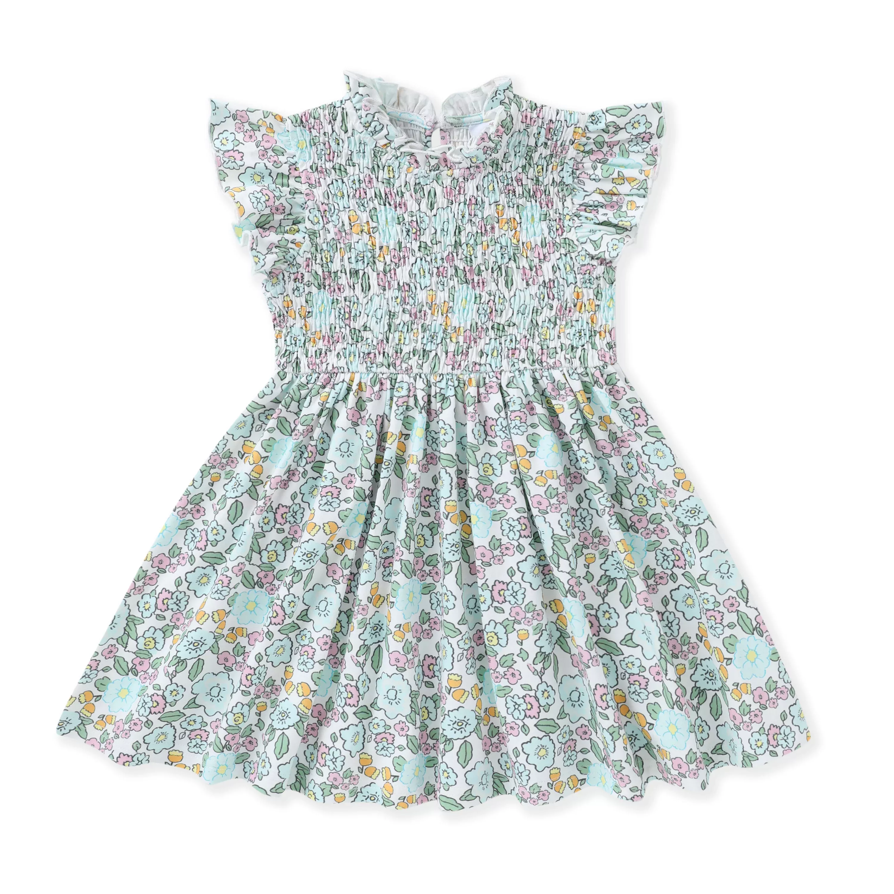 AQUA BLOOM SMOCKED FLUTTER DRESS