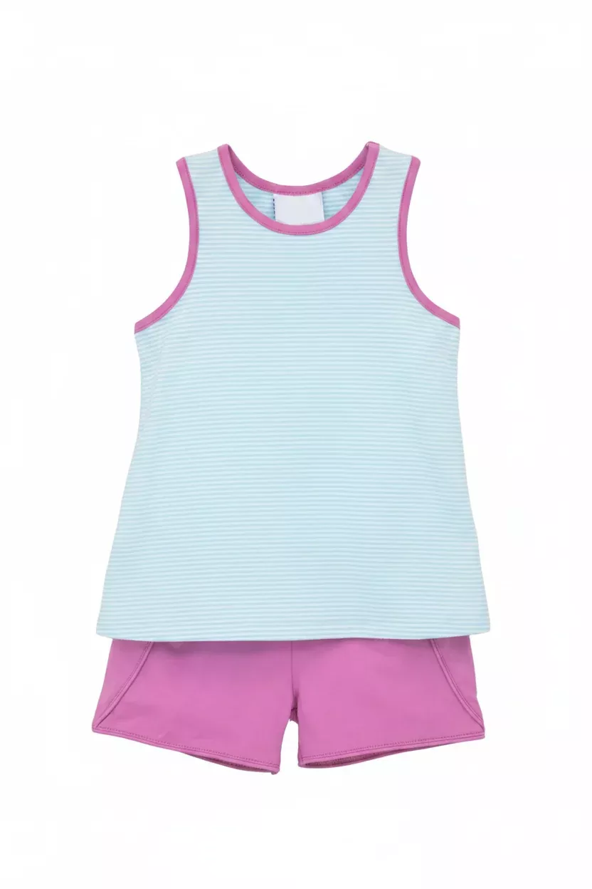 AQUA STRIPE & FUCHSIA ABBY BOW BACK SHORT SET