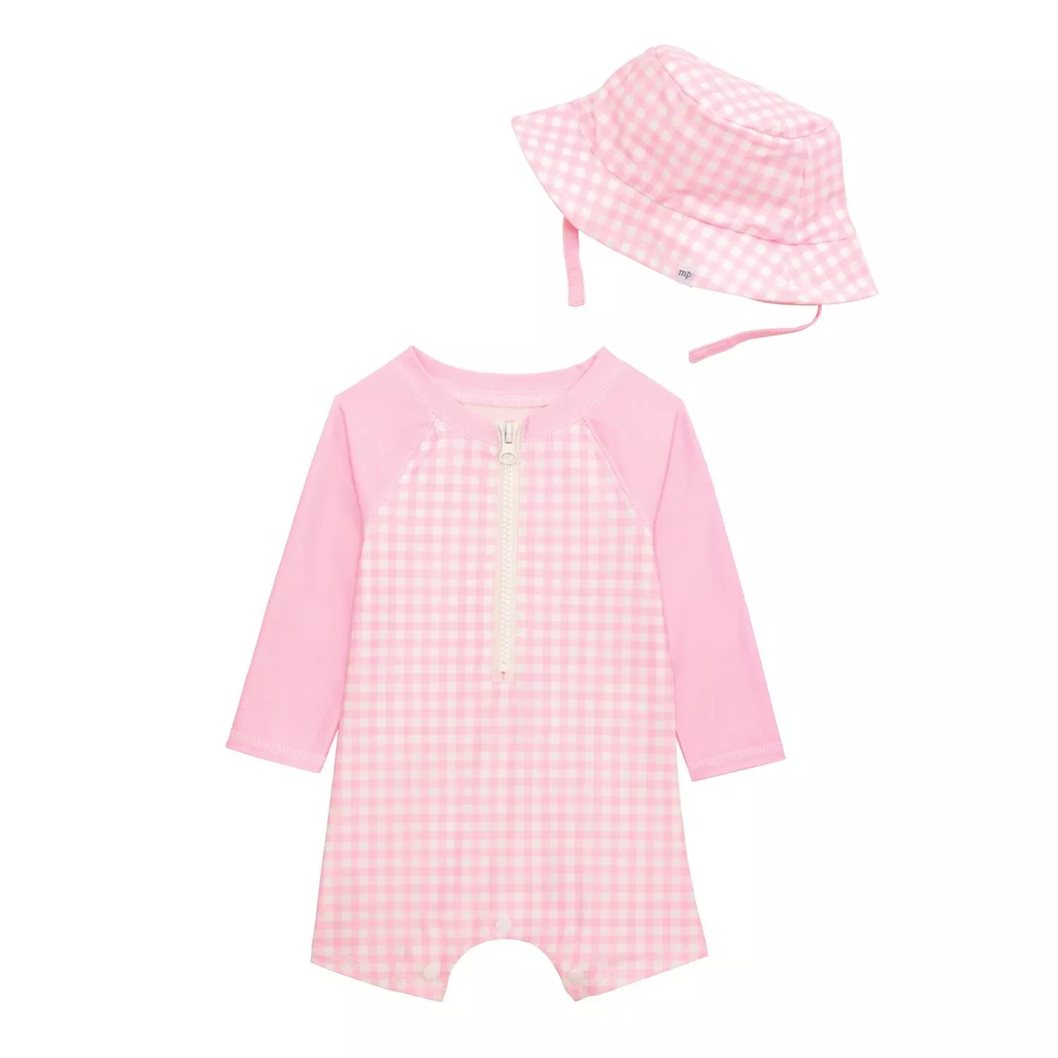 BABY PINK GINGHAM RASHGUARD & HAT SET