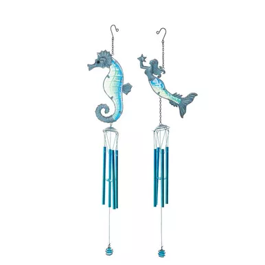 Beachcombers Blue Glass Sea Life Long Wind Chime