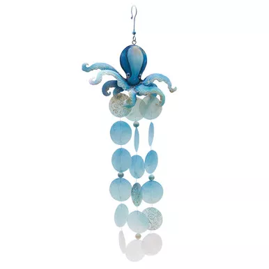 Beachcombers Blue Octopus Capiz Shells Hanging Wind Chime