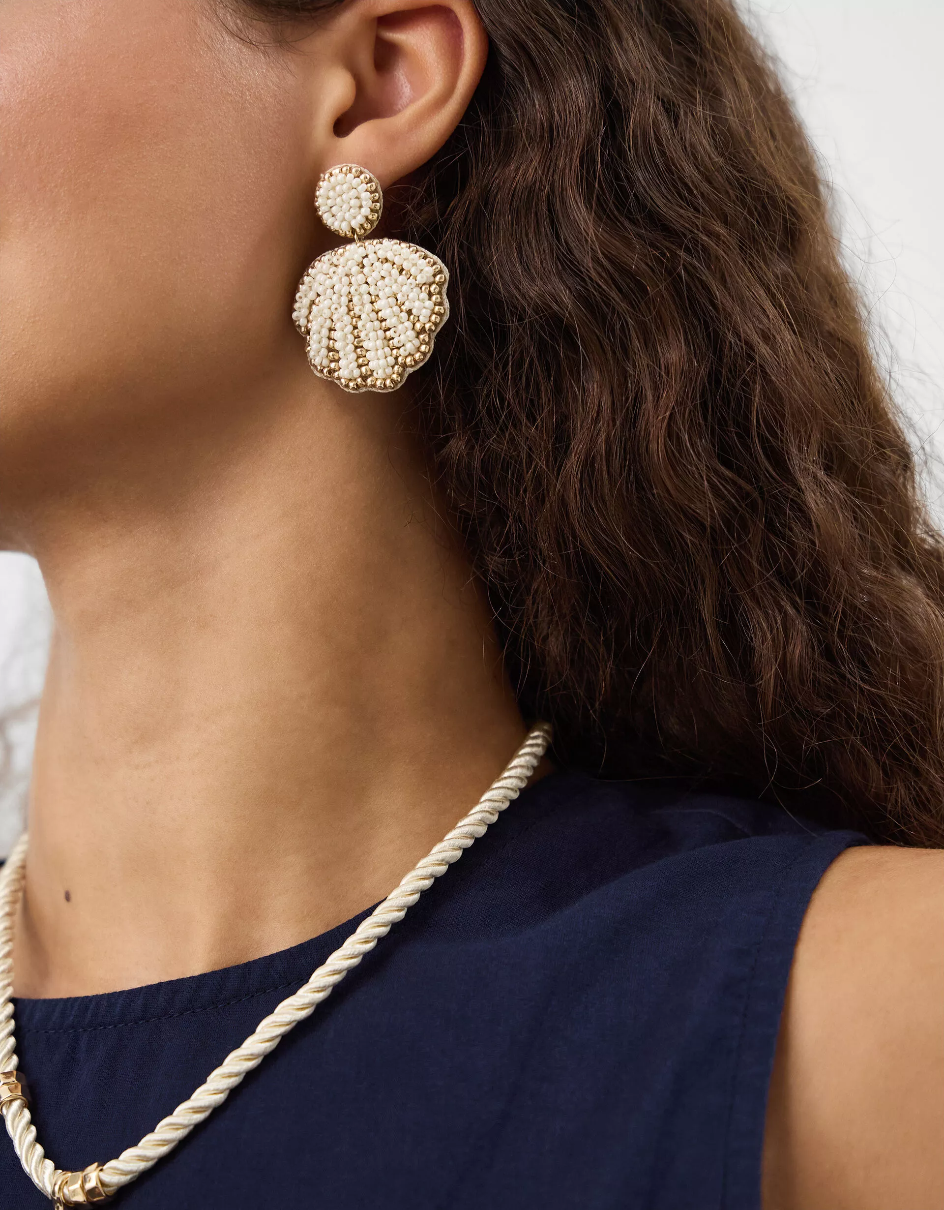 Beaded Shell Drop Earrings