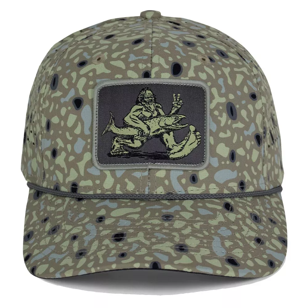 Big Foot Squatch Perforated Fishing 6-Panel Rope Cap Tan