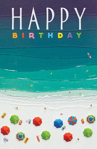 Bird's Eye View Beach Scene Birthday Card