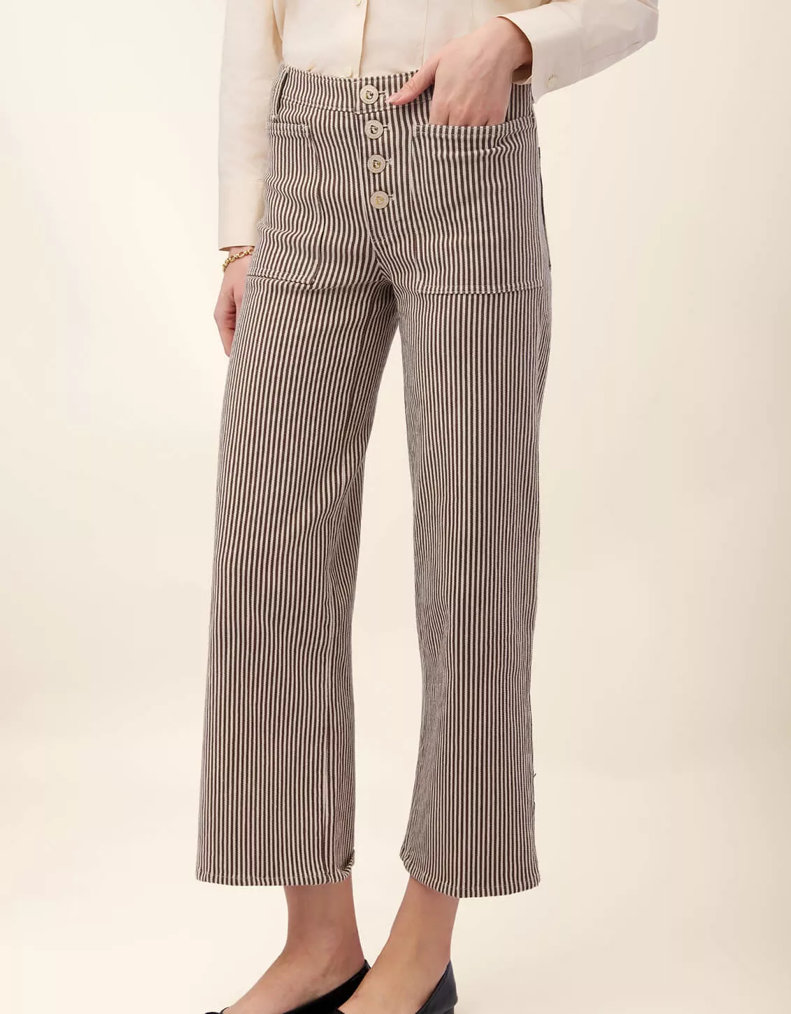 Blanche Wide Leg Jean Black Coffee Stripe