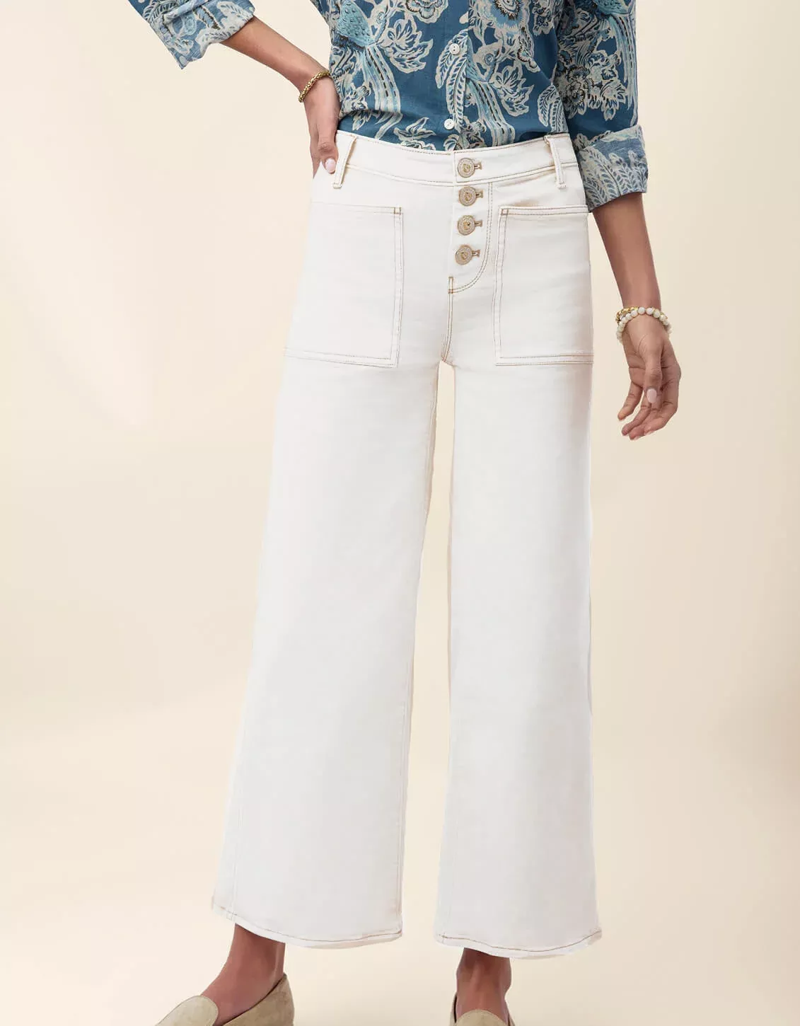 Blanche Wide Leg Jean Pearl White