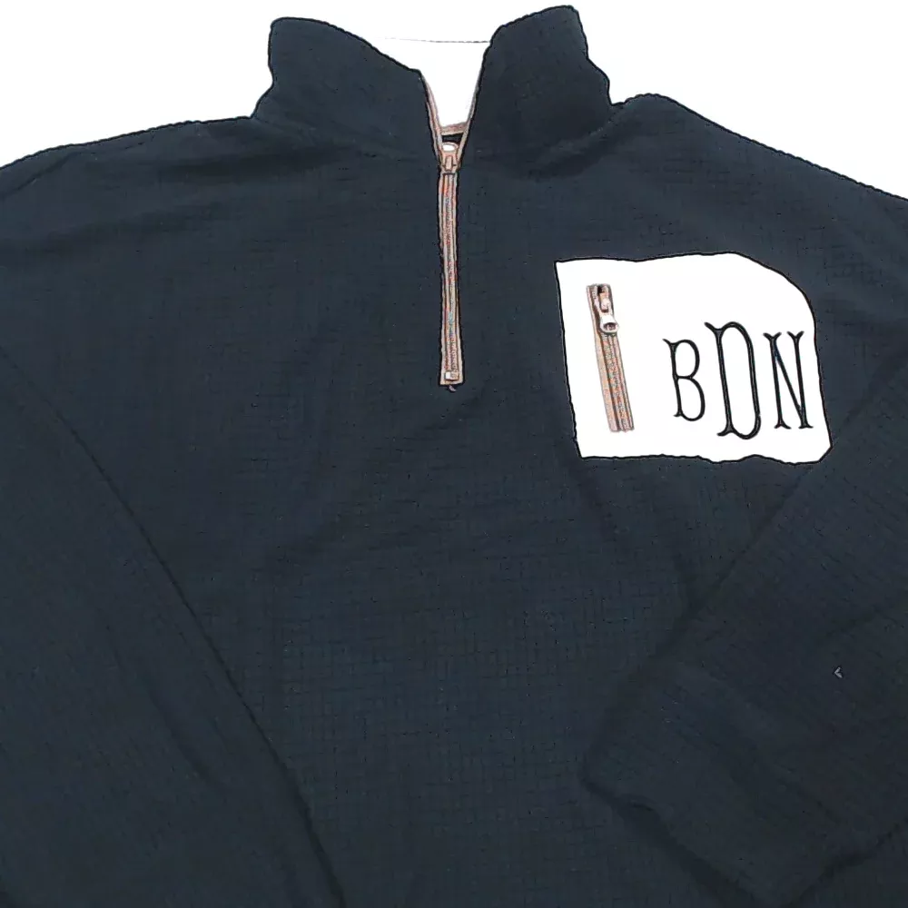 BLOOPER CLOTHING: Monogrammed Grid Fleece Quarter Zip Pullover