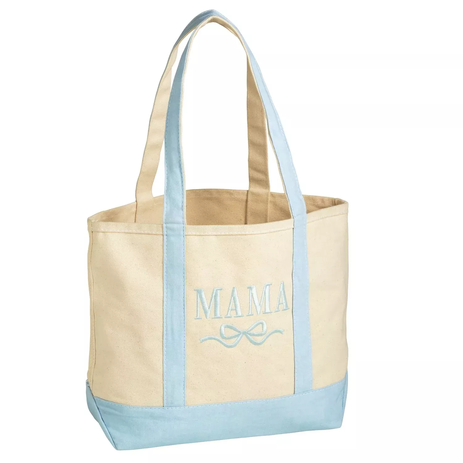 BLUE MAMA WITH BOW CANVAS TOTE