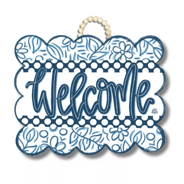 BLUE & WHITE SCALLOP WELCOME DOOR HANGER