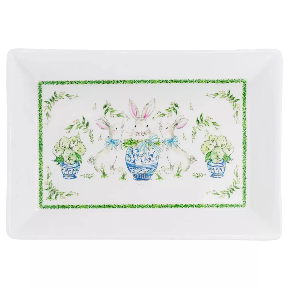 BOXWOOD BUNNY RECTANGLE SERVING PLATTER