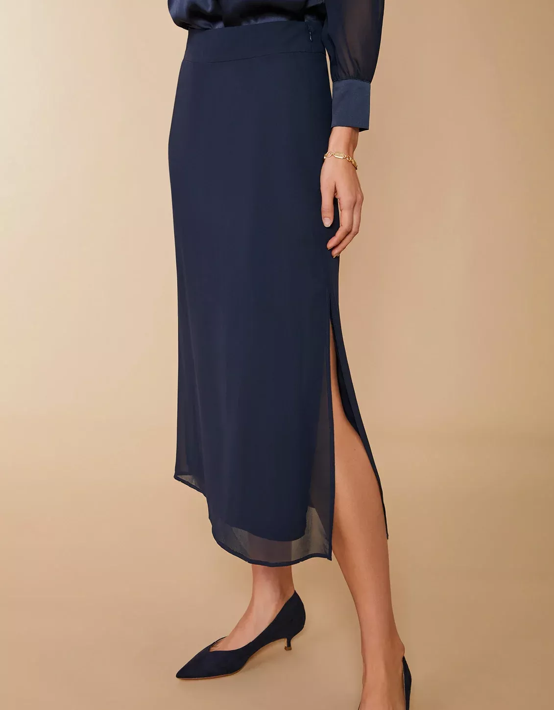 Briella Silk Skirt Slate Blue