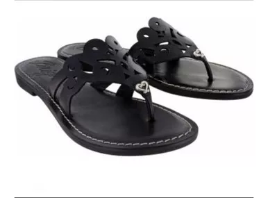Brighton Alegre Flat Thong Black Leather Sandal