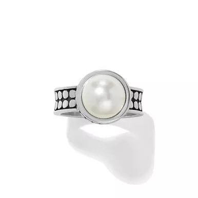 Brighton Pebble Dot Pearl Silver Wide Band Ring