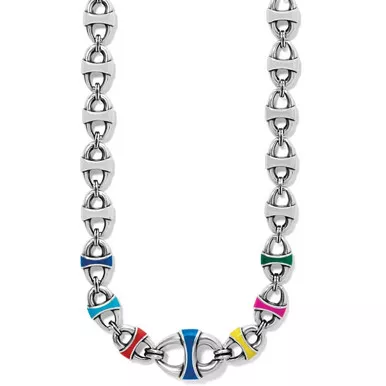 Brighton Portofino Reversible Multicolor Silver Link Chain Necklace
