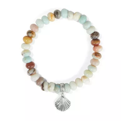 Brighton Silver Shells Bay Blue Stretch Bracelet