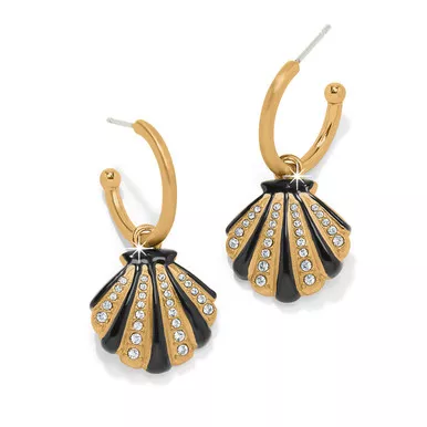 Brighton Twilight Waters Shell Charm Gold Hoop Earrings
