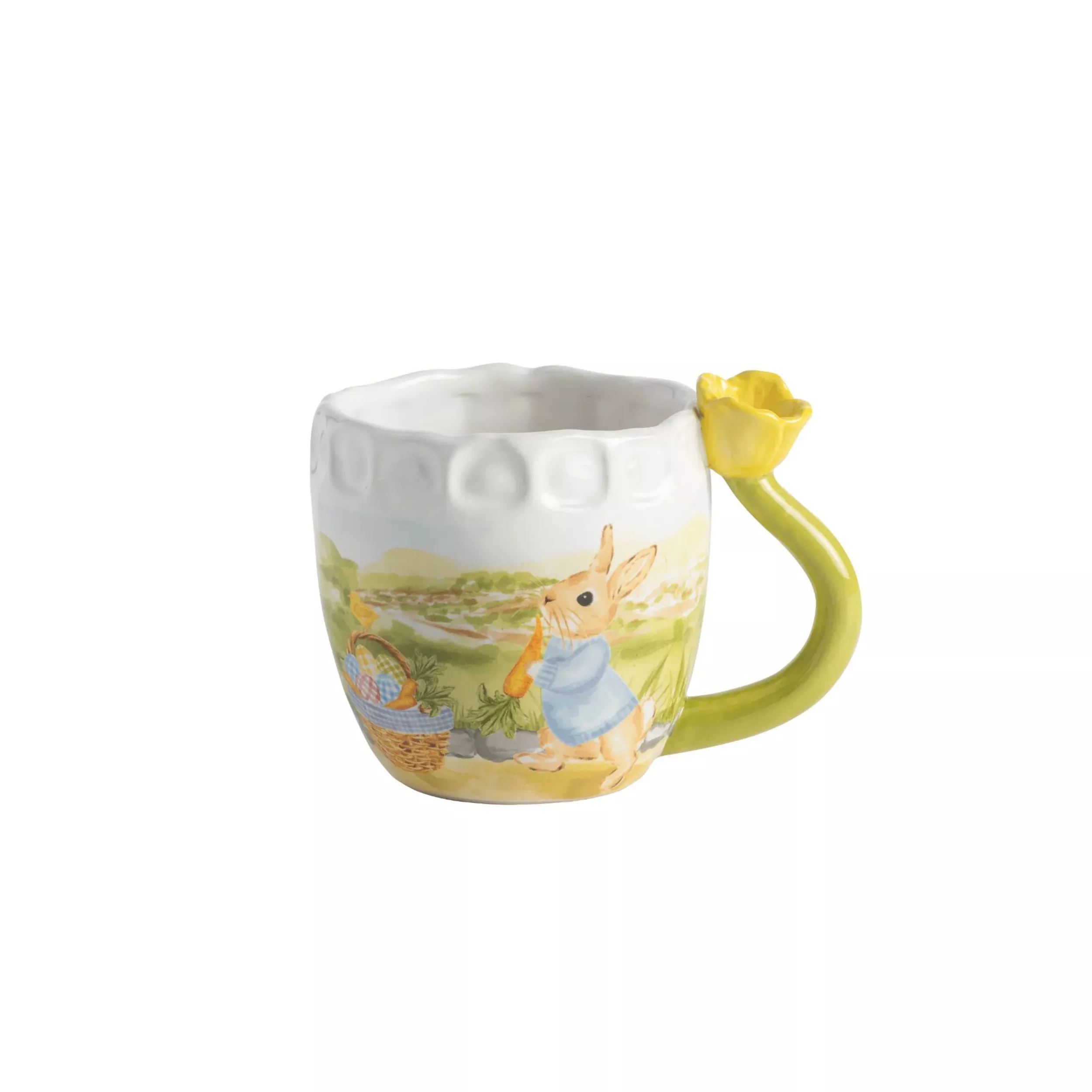 BUNNY & CARROTS YELLOW TULIP HANDLE MUG