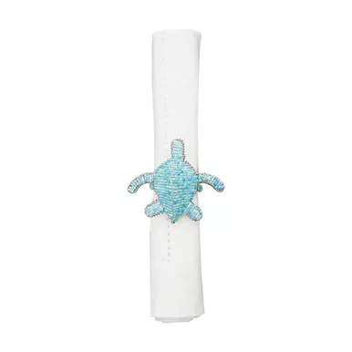 C & F Beaded Blue Turtle Napkin Ring