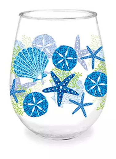 Cape Shore Beach Batik Stemless Wine Glass