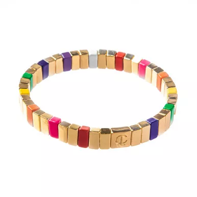 Caryn Lawn Seabreeze Mini Enamel Multicolor Tile Stretch Bracelet