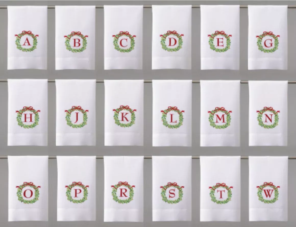 CHRISTMAS WREATH MONOGRAM GUEST TOWEL