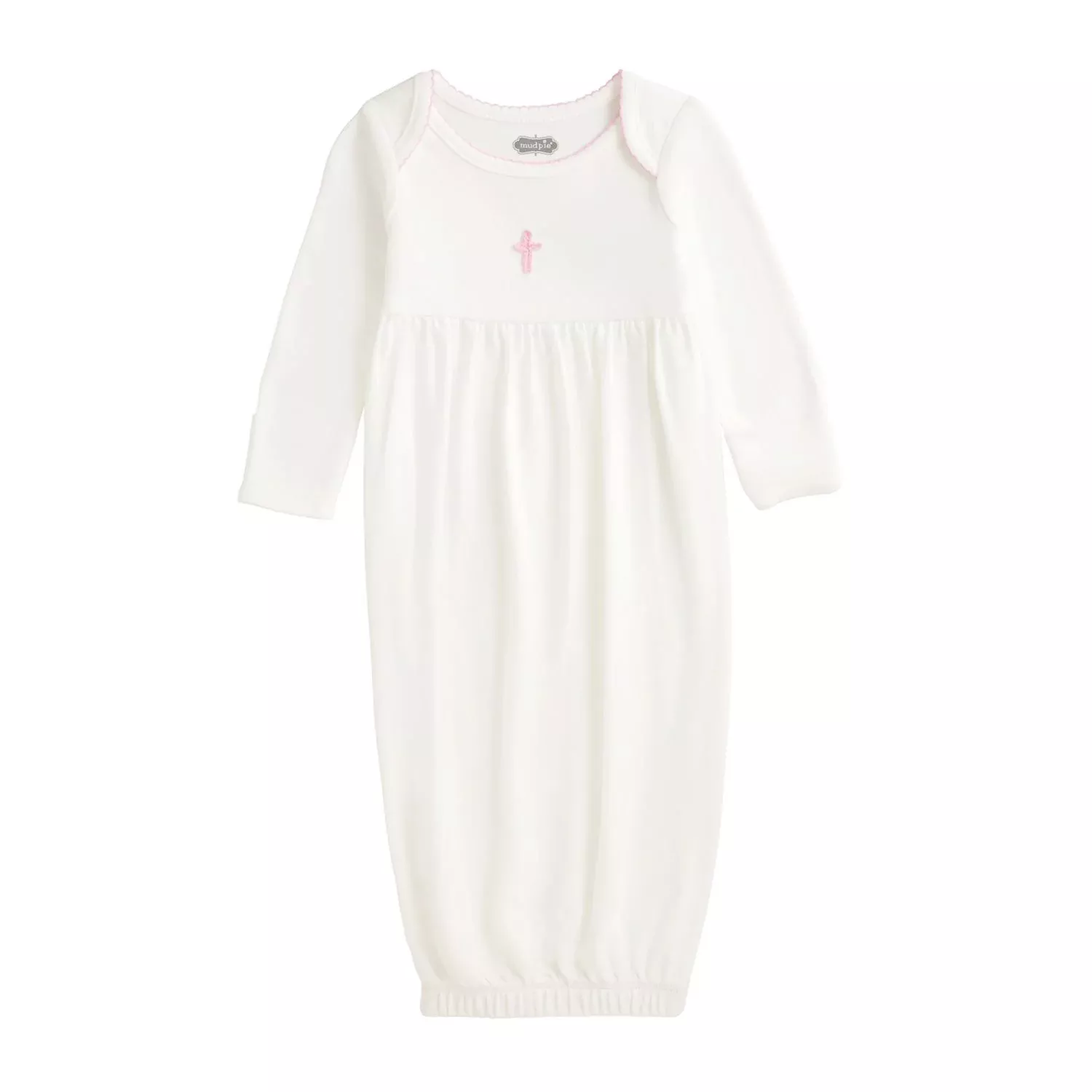 CROCHET PINK CROSS ON WHITE GOWN