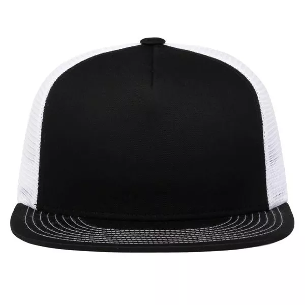 D-Series 5-Panel Trucker Snapback Cap- Black/White- Egotier 4D7