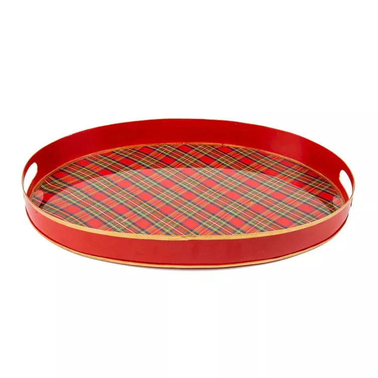 DAMAGED ROYAL TARTAN ENAMELED OVAL TRAY