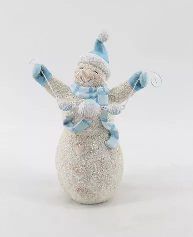 December Diamonds Coastal Snowman Figurine With Shells
