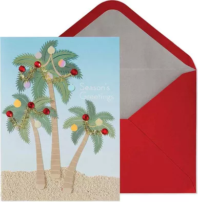 Decorated Palm Trees Christmas Card