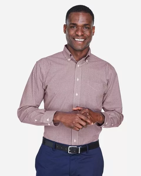 Devon & Jones D640- Burgundy- Men's Crown Collection Gingham Check