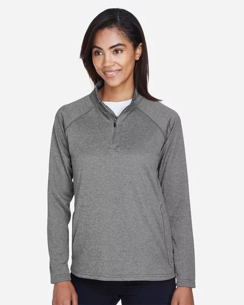 Devon & Jones DG440W- Dark Grey Heather- Ladies Stretch Tech-Shell Compass Quarter-Zip