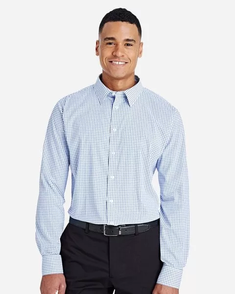 Devon & Jones DG540- Burgundy/White- Men's CrownLux Performance Micro Windowpane Shirt
