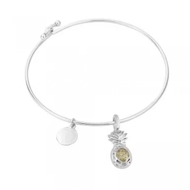 Dune Jewelry Beach Sand Pineapple Charm Silver Bangle Bracelet