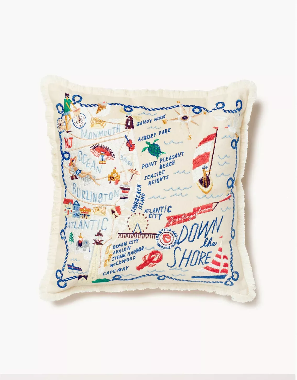 Embroidered Pillow Down the Shore